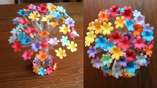 Plastic Bottle Flower Vase Craft  Paper Flowers  Home Decor Ideas [upl. by Lime303]