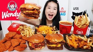 MASSIVE WENDYS FEAST Spicy Chicken Nuggets Baconator Cheeseburger Chili Cheese Fries  Mukbang [upl. by Namreg49]