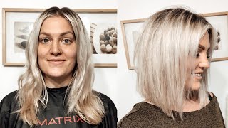 HOW TO CUT YOUR OWN HAIR INTO A BLUNT ANGLED BOB [upl. by Sherline]