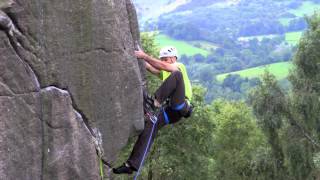 Paul Craven From Edelrid Climbing Iconic Gritstone Classic  Strapadictomy E5 6b Froggatt Edge [upl. by Htes563]