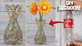 How to make flower vase with plastic bottle amp Paper  Supper quicky amp Easy  DBB [upl. by Toole]