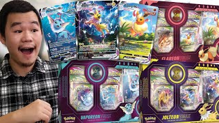 Pokémon Vaporeon Jolteon Flareon VMAX Premium Collection Box Review [upl. by Fe]