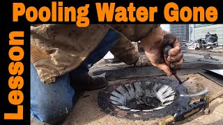 101 Roofing  How to remove pooling water and connect Torch Down roof to drain [upl. by Bram400]